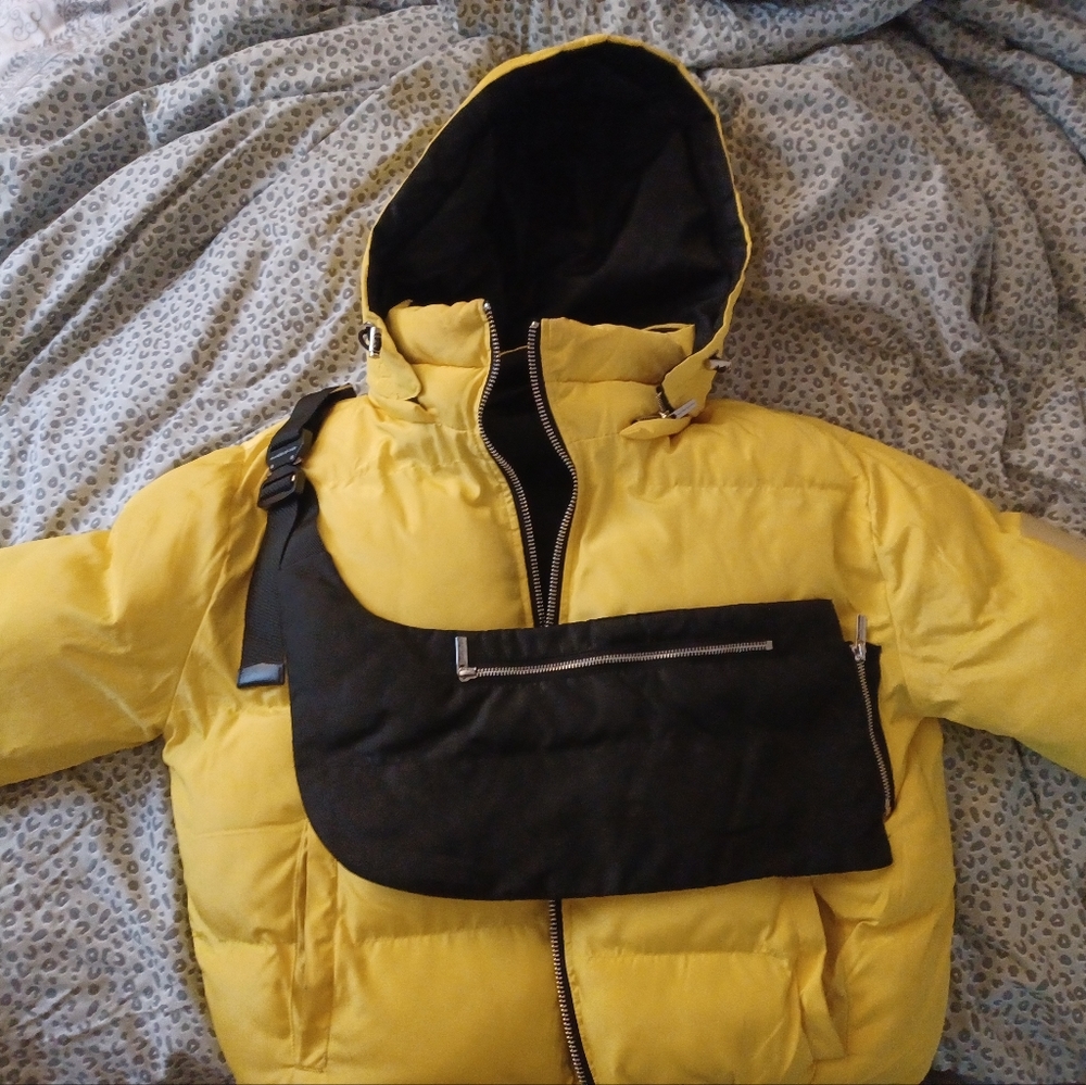 Reversible winter jacket with pouch